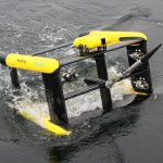 The gaping ‘mouth’ of the Triaxus as it surfaces for recovery onto the RV Investigator. Instruments such as the LOPC (Laser Optical Plankton Counter, yellow body on the front, top) are located all over the rectangular carbon fibre frame.